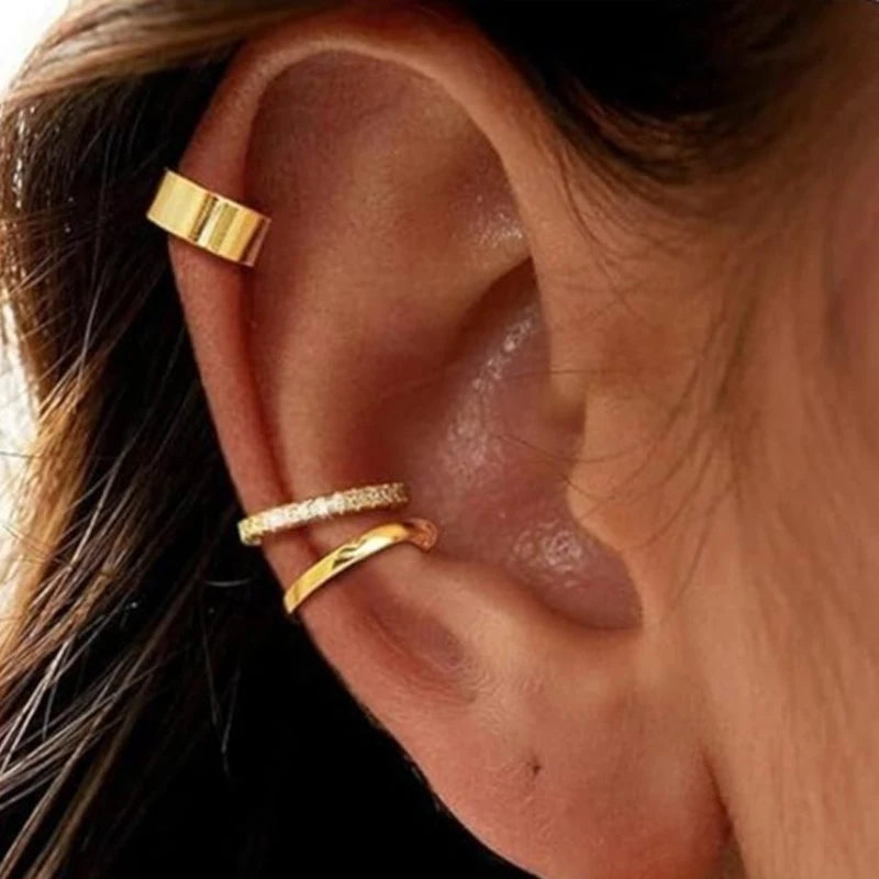 Gold Zircon Clip Earrings Set