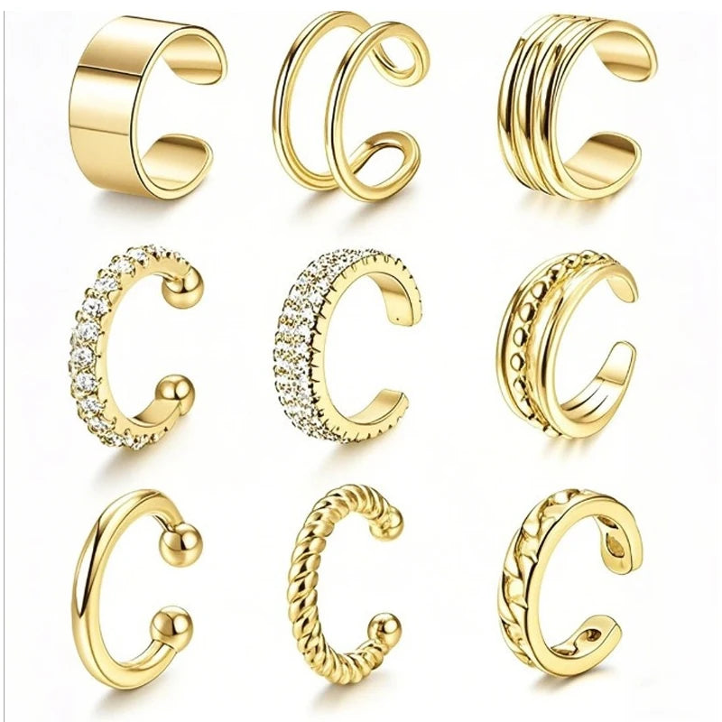 Gold Zircon Clip Earrings Set
