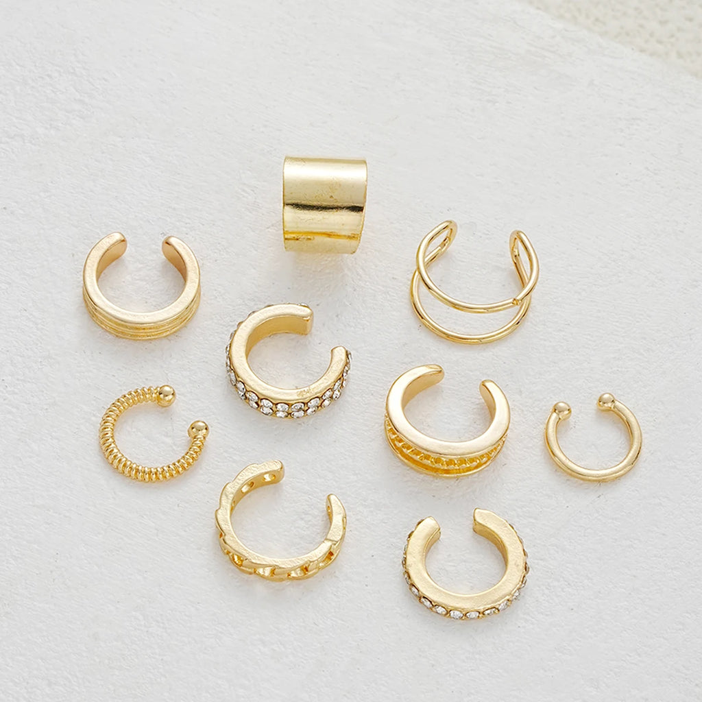 Gold Zircon Clip Earrings Set