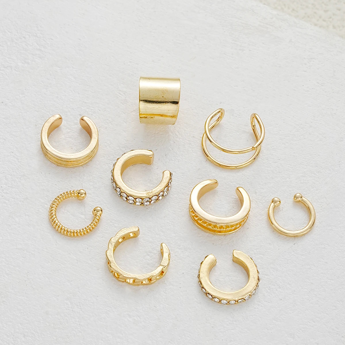 Gold Zircon Clip Earrings Set