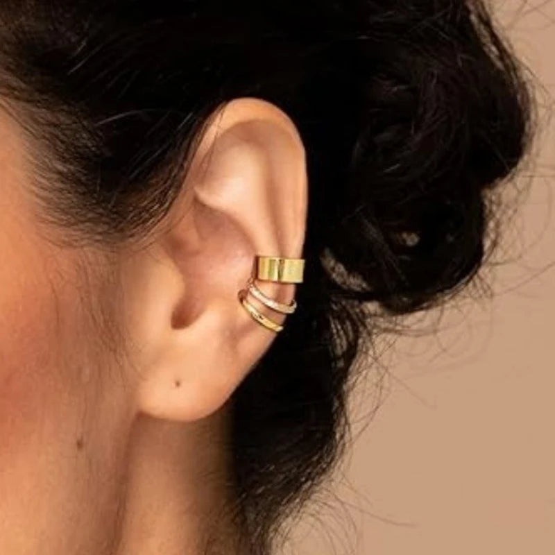 Gold Zircon Clip Earrings Set