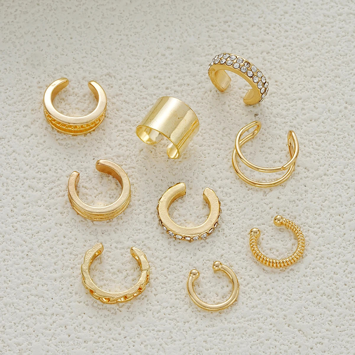 Gold Zircon Clip Earrings Set